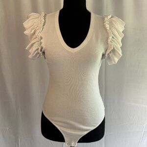 Ribbed flutter ruffle sleeve stretchy top Express Size Small - 355